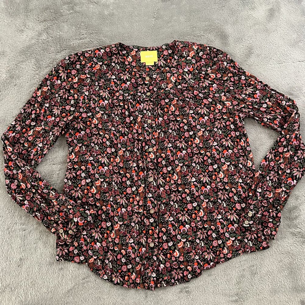 Maeve Anthropologie Long Sleeve Ditsy Floral Blouse Shirt Top SMALL